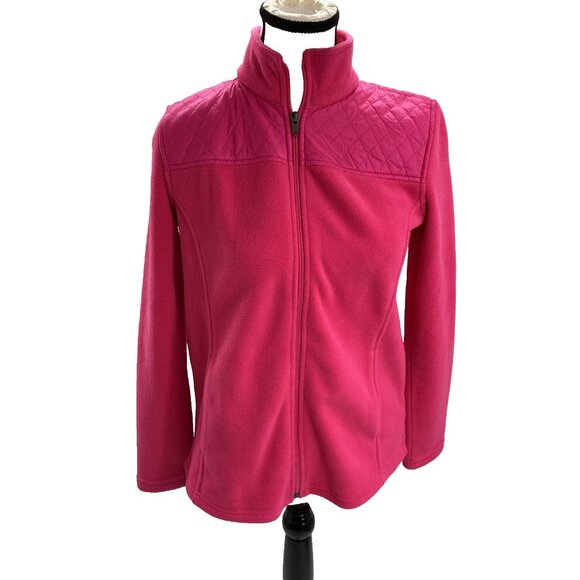 Talbots Womens Size P Petite Fleece Jacket Pink Full Zip Quilted Yoke Classic - Picture 1 of 6